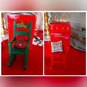 Vintage Avon ,Grandma and Grandpa rocking chair ornaments in box.set of 2